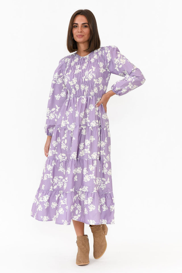 Fallon Lilac Floral Cotton Poplin Dress