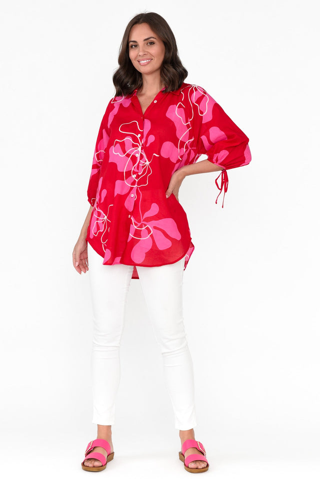 Fenella Red Blossom Cotton Shirt image 6