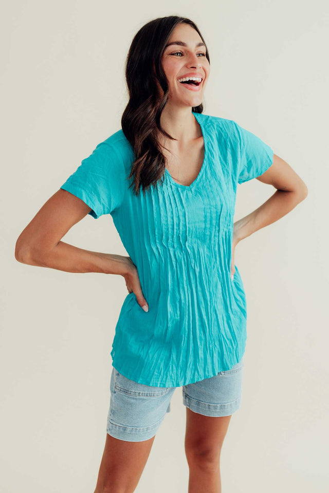 Fia Ice Blue Crinkle Cotton Top