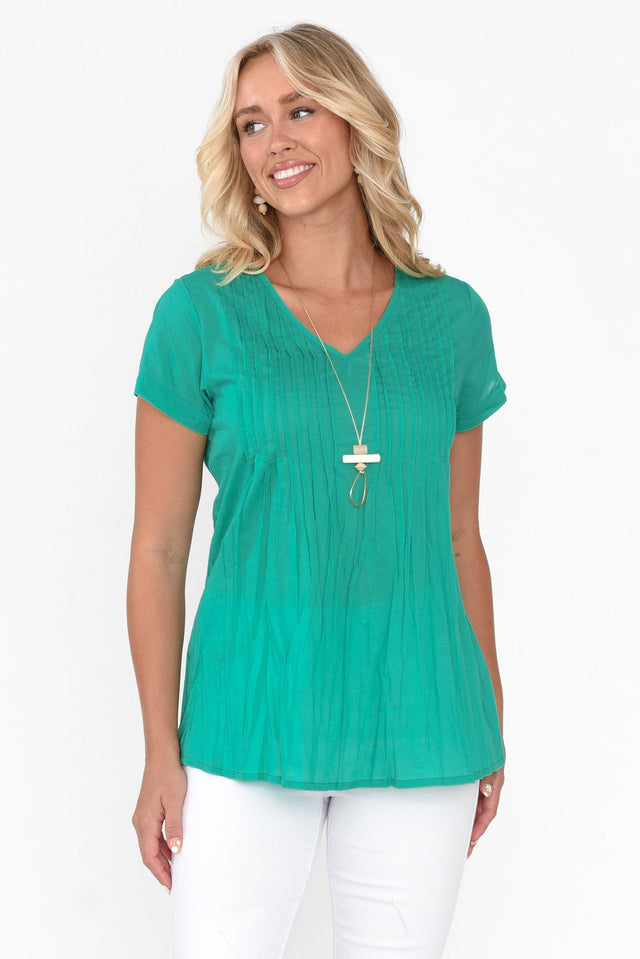 Fia Emerald Cotton Top neckline_V Neck  alt text|model:Zoe;wearing:US 4 image 1