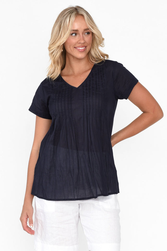 Fia Navy Crinkle Cotton Top image 1