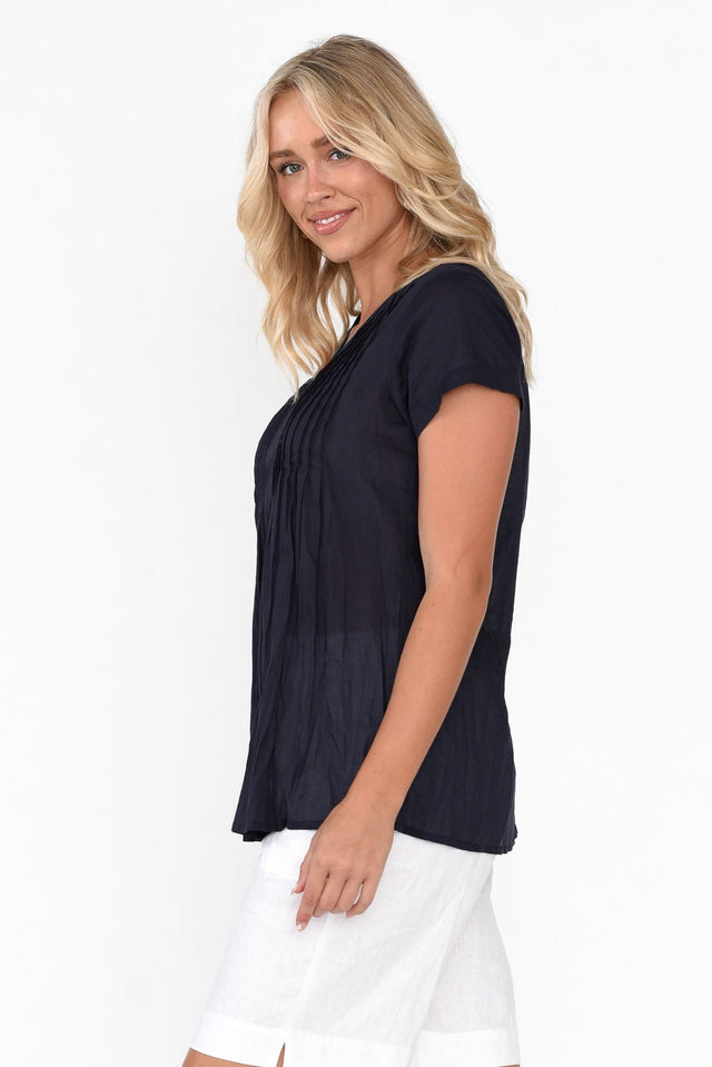 Fia Navy Crinkle Cotton Top image 3