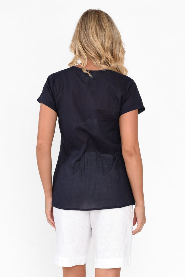 Fia Navy Crinkle Cotton Top