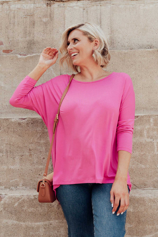 Flamingo Pink Milan 3/4 Sleeve Top