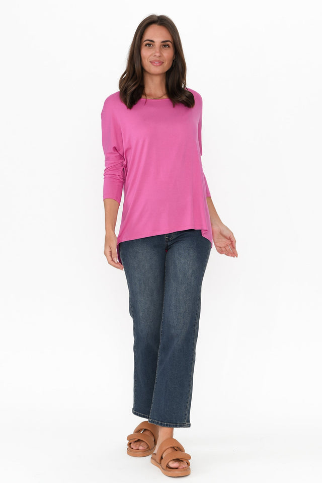 Flamingo Pink Milan 3/4 Sleeve Top