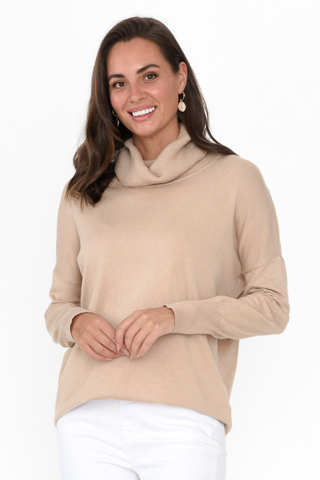 Fleur Beige Knit Jumper neckline_Cowl   alt text|model:MJ image 1