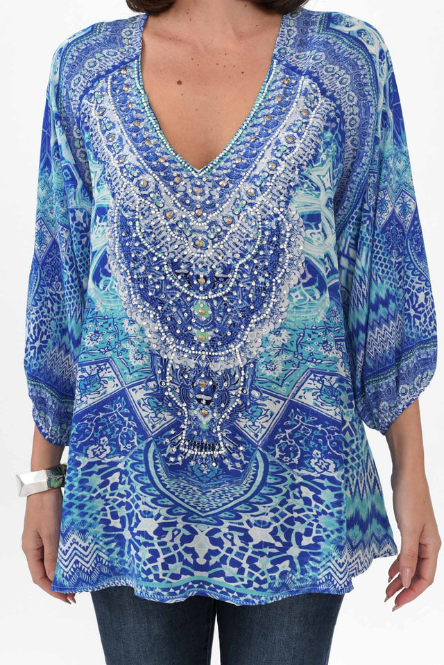 Florence Blue Silk Gypsy Top image 6