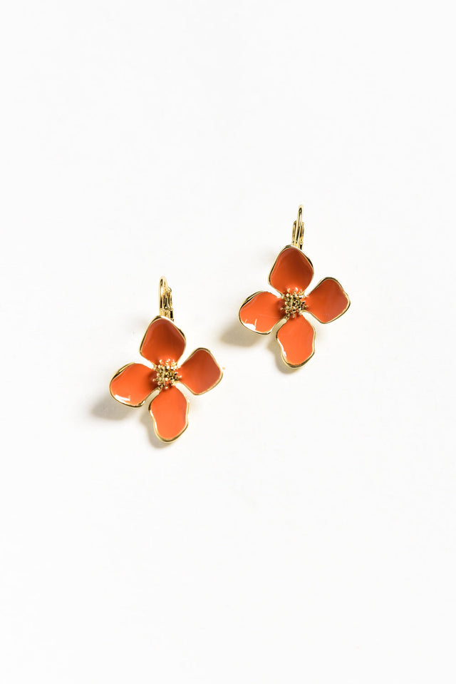 Frannie Orange Flower Clip Earrings image 1