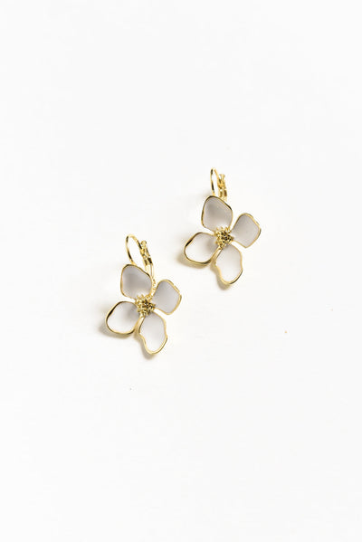 Frannie White Flower Clip Earrings