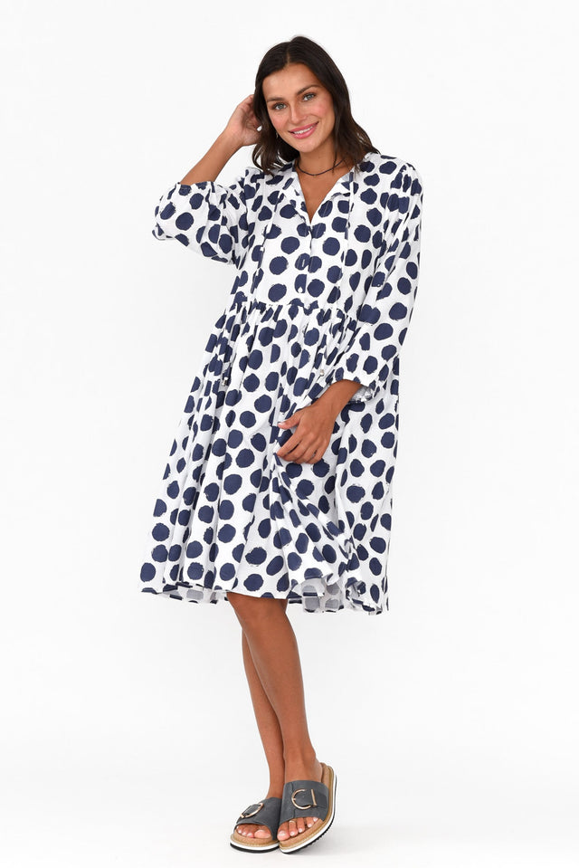 Frieda Navy Spot Cotton Tie Dress image 3