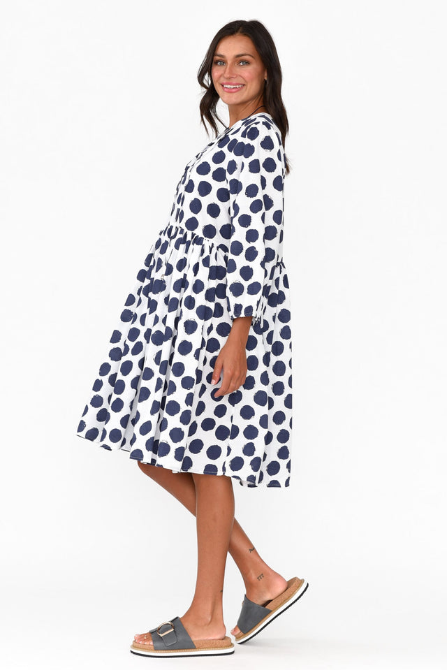 Frieda Navy Spot Cotton Tie Dress image 4