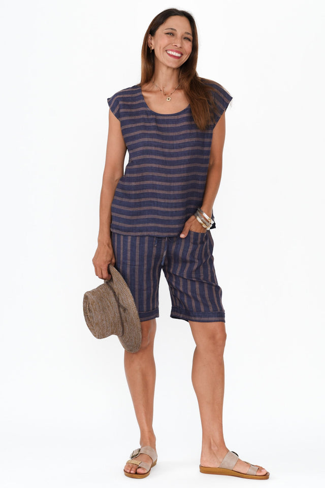 Gabriele Navy Stripe Linen Top banner image