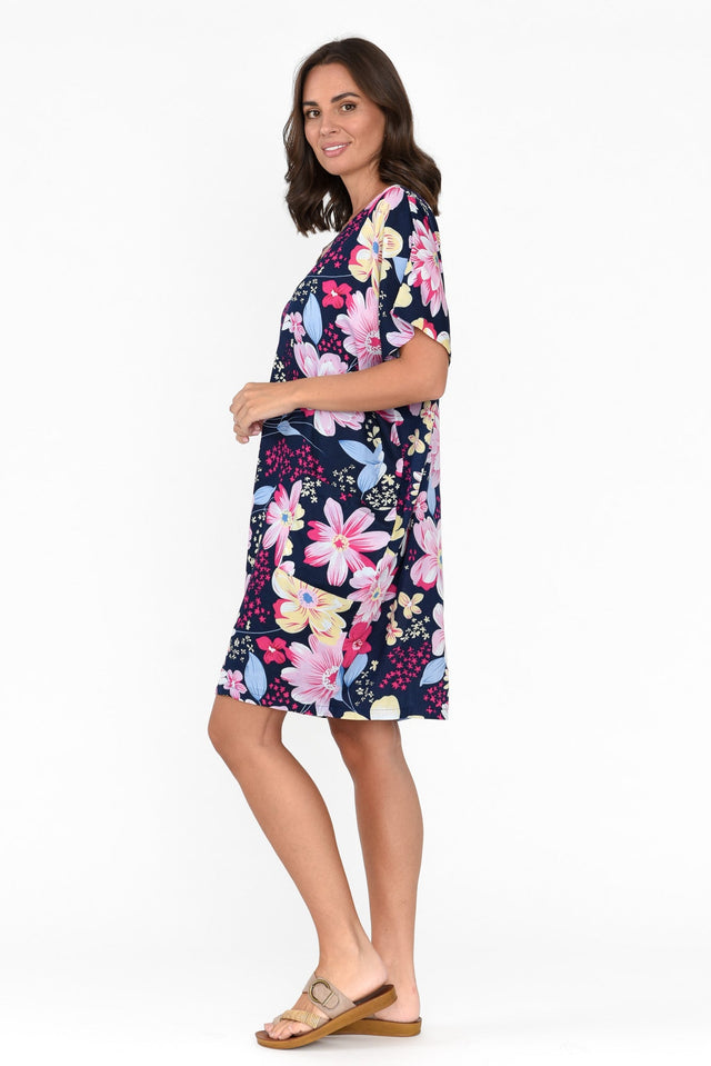 Gaby Navy Garden Drape Tee Dress