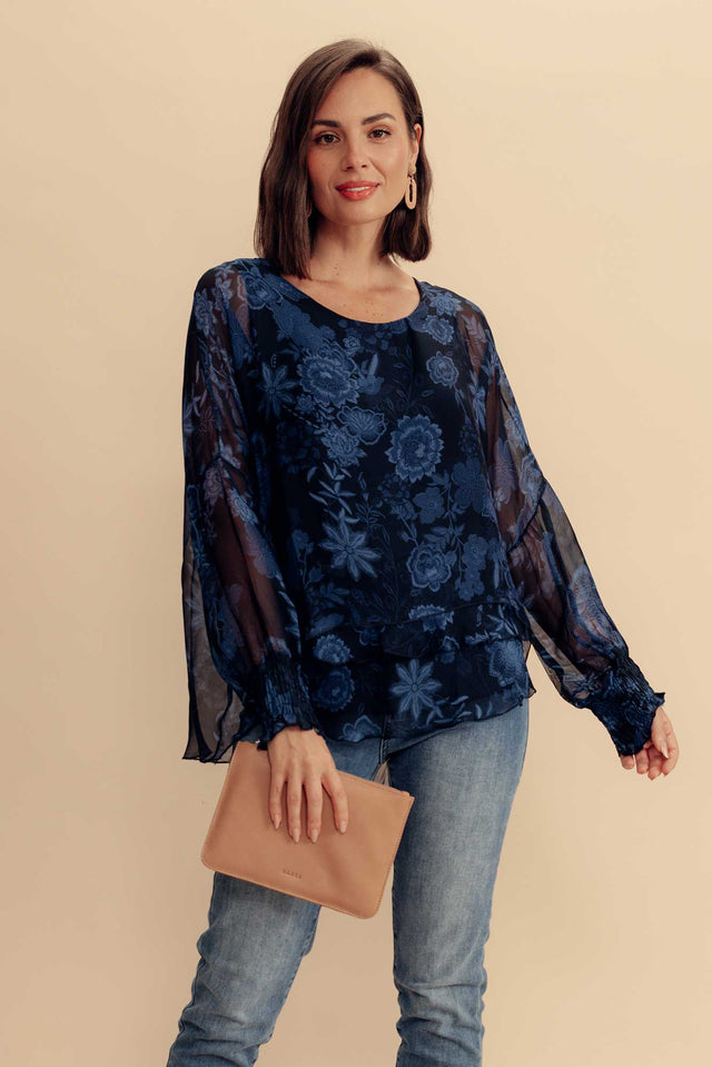 Gaia Navy Floral Silk Layer Top image 1