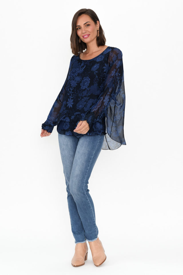 Gaia Navy Floral Silk Layer Top image 3