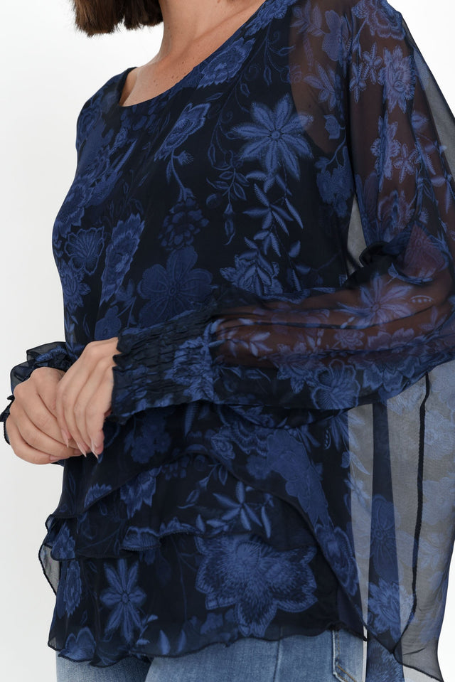 Gaia Navy Floral Silk Layer Top