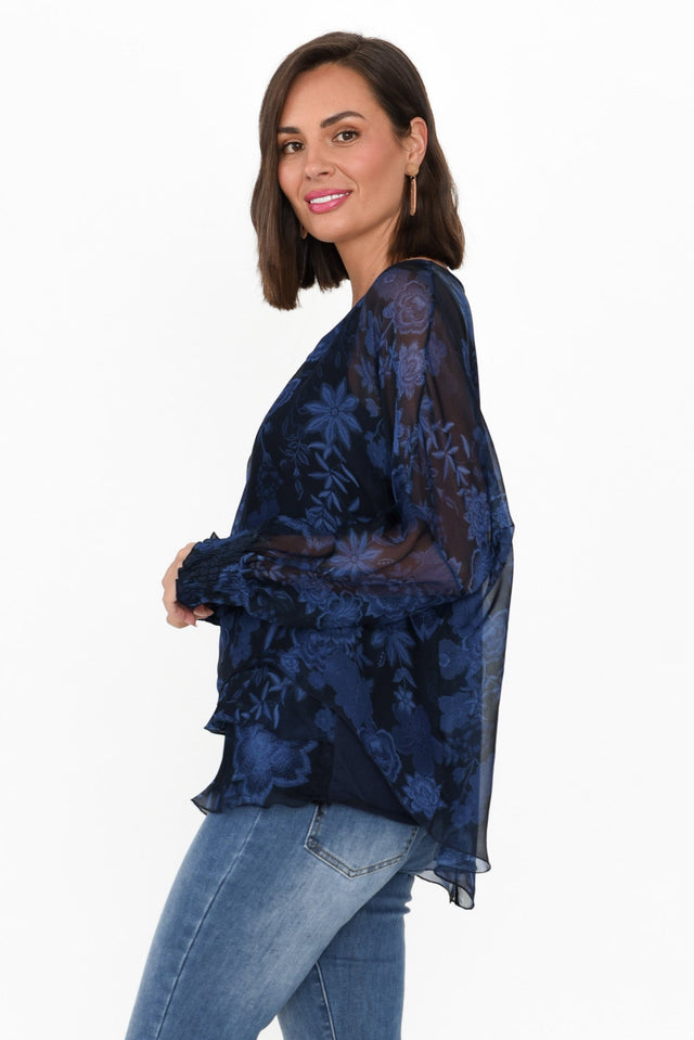 Gaia Navy Floral Silk Layer Top image 4