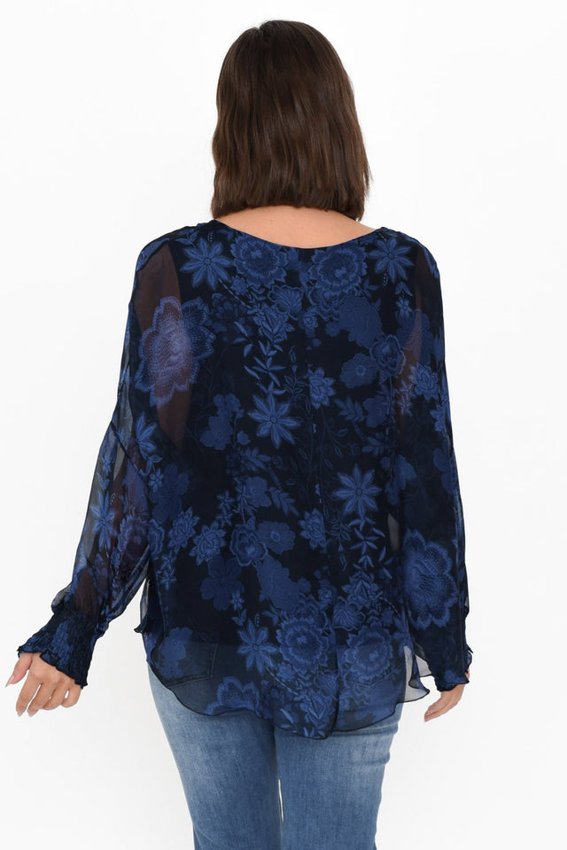 Gaia Navy Floral Silk Layer Top