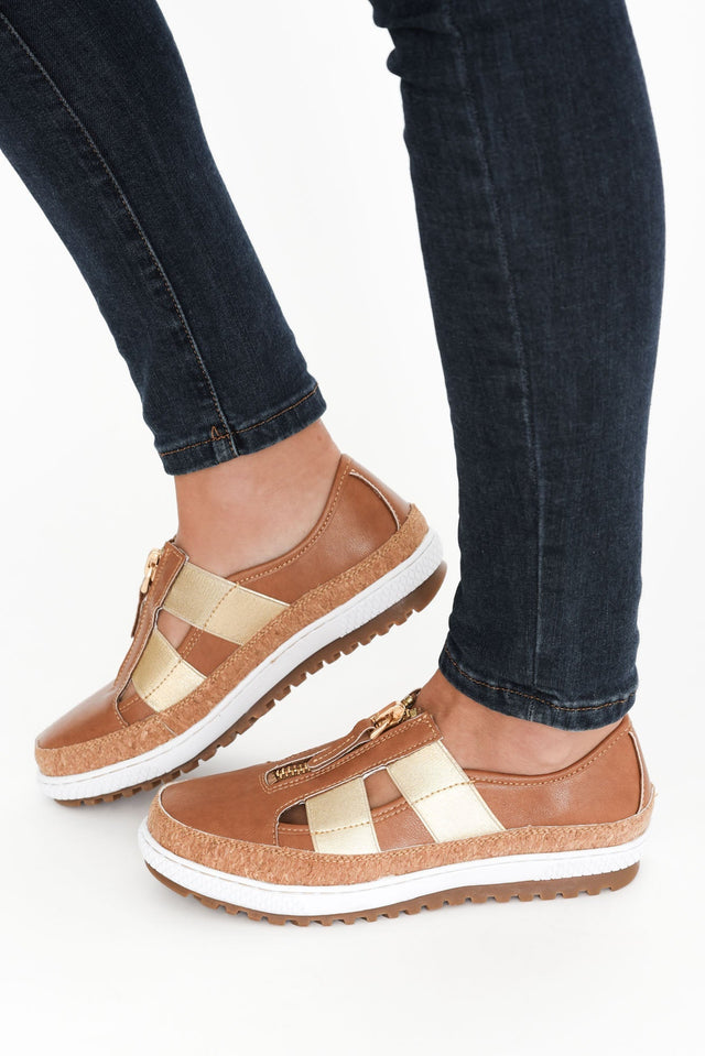 Galley Tan Leather Zip Sneaker image 1