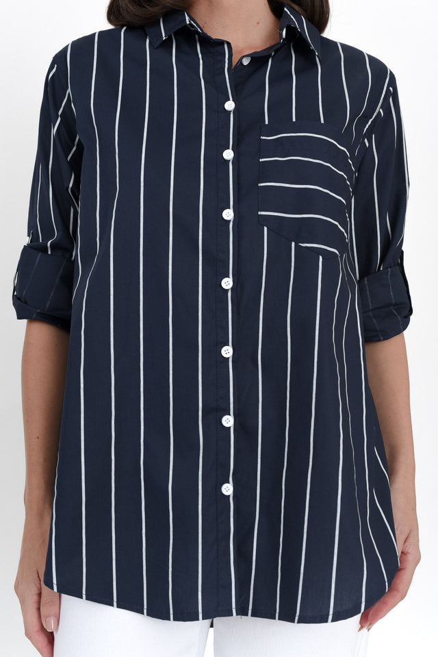 Gatsby Navy Stripe Cotton Shirt image 6