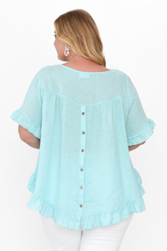 Genevieve Blue Linen Frill Top image 9