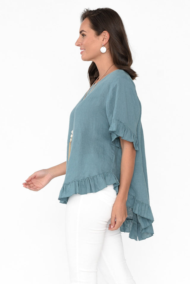 Genevieve Steel Linen Frill Top image 5