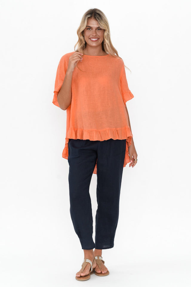 Genevieve Orange Linen Frill Top