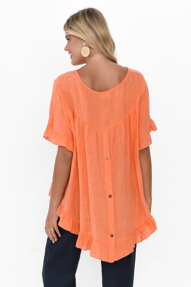 Genevieve Orange Linen Frill Top image 5