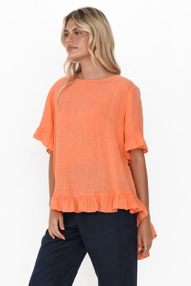 Genevieve Orange Linen Frill Top image 4