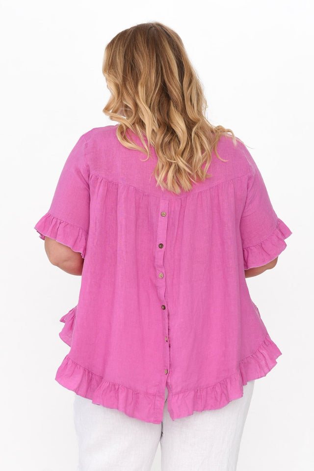 Genevieve Pink Linen Frill Top image 11