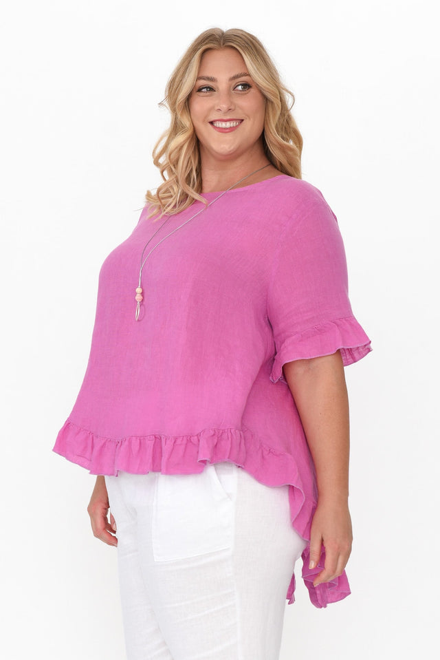 Genevieve Pink Linen Frill Top image 10