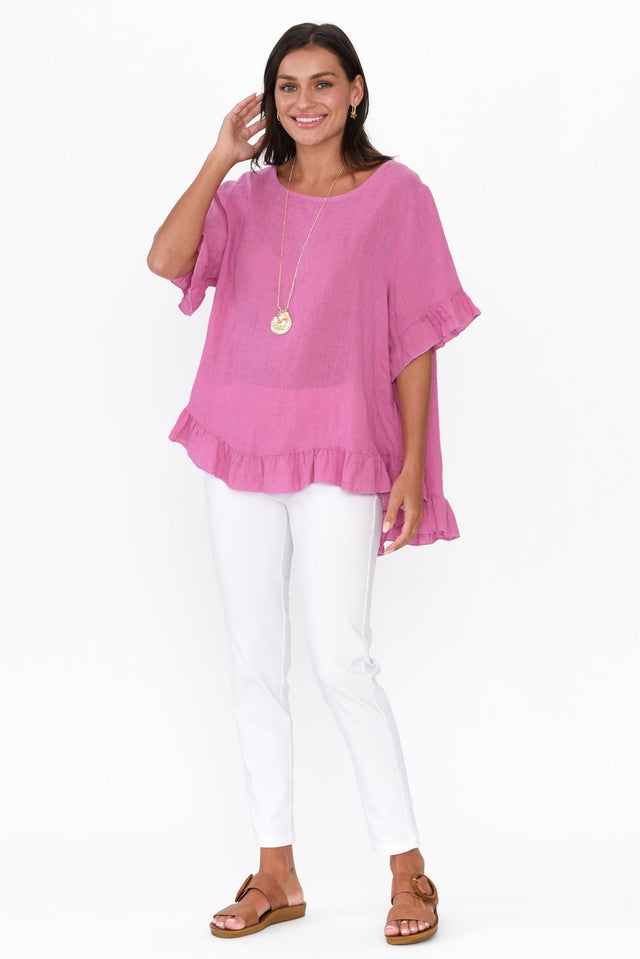 Genevieve Pink Linen Frill Top image 4