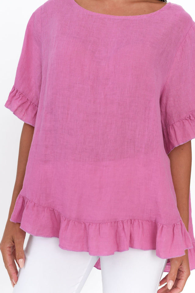 Genevieve Pink Linen Frill Top image 7