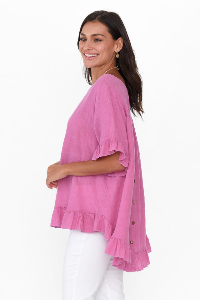 Genevieve Pink Linen Frill Top image 5
