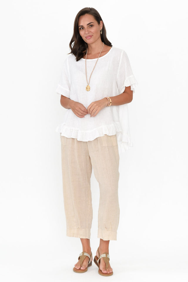 Genevieve White Linen Frill Top