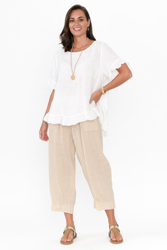 Genevieve White Linen Frill Top