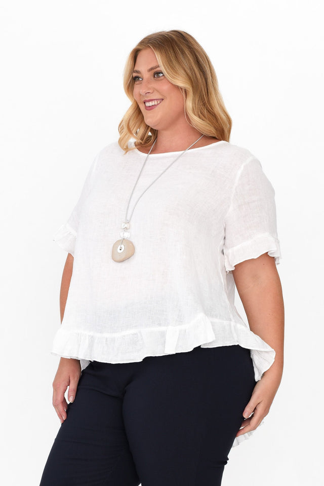 Genevieve White Linen Frill Top