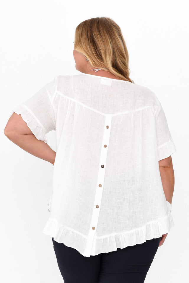 Genevieve White Linen Frill Top