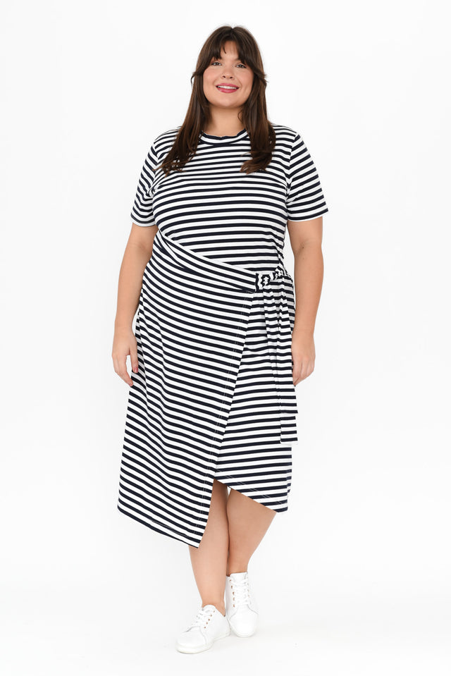 Georgie Navy Stripe Wrap Cotton Tee Dress image 12