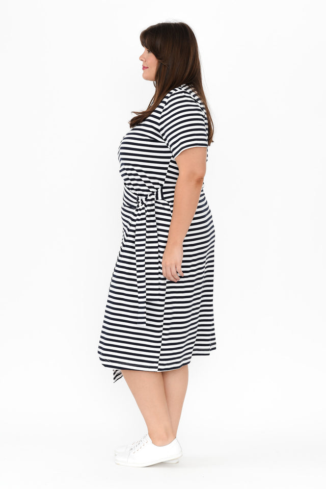 Georgie Navy Stripe Wrap Cotton Tee Dress image 9