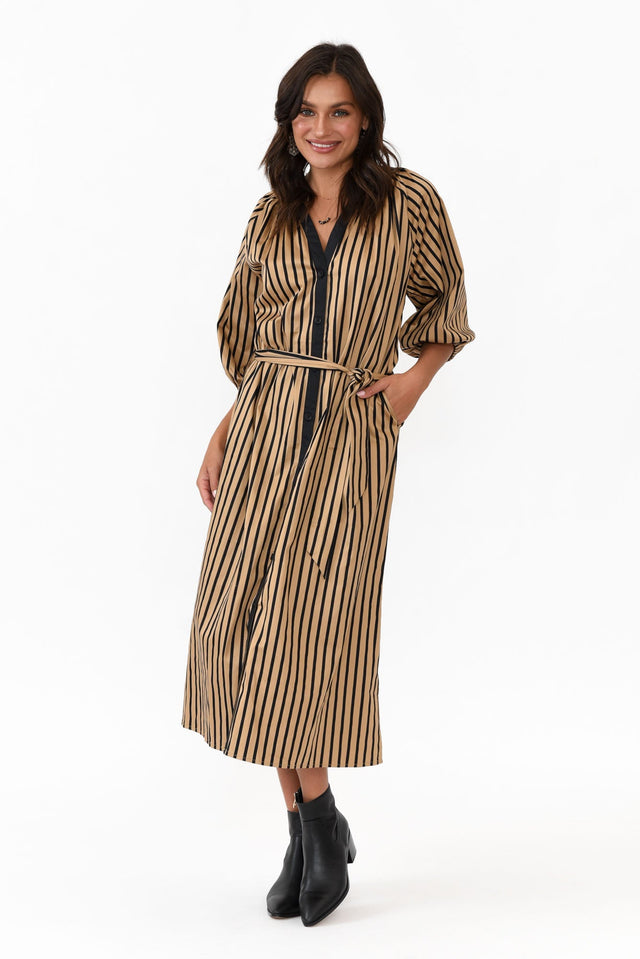 Glenn Black Stripe Cotton Shirt Dress image 2