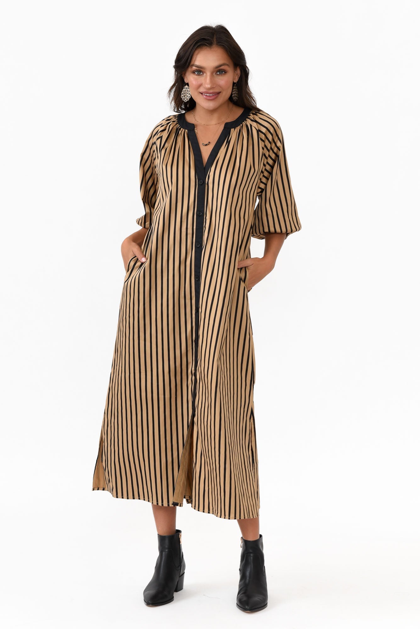 Jamila Black Cotton Poplin Shirt Dress 