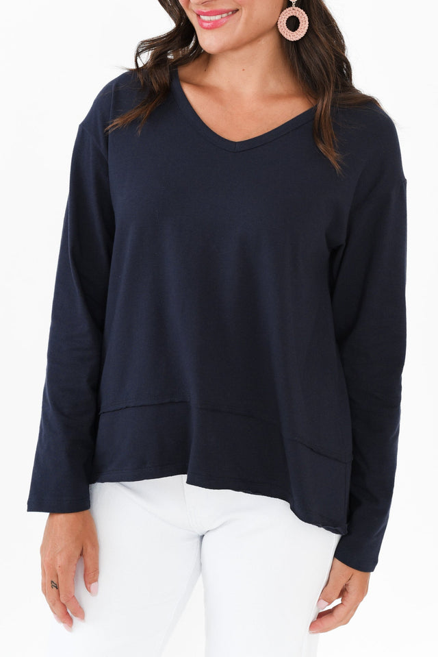 Gloria Navy Cotton Long Sleeve Top image 6