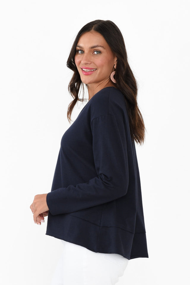 Gloria Navy Cotton Long Sleeve Top image 4