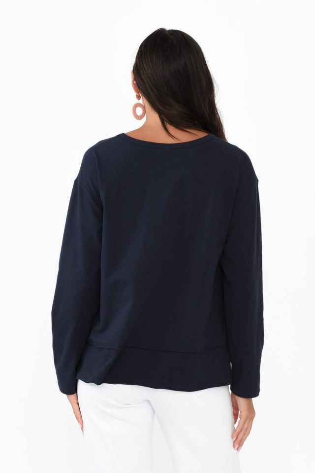 Gloria Navy Cotton Long Sleeve Top image 5