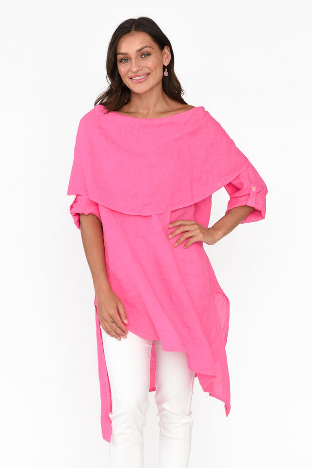 Grande Hot Pink Linen Tunic neckline_Boat   alt text|model:Brontie