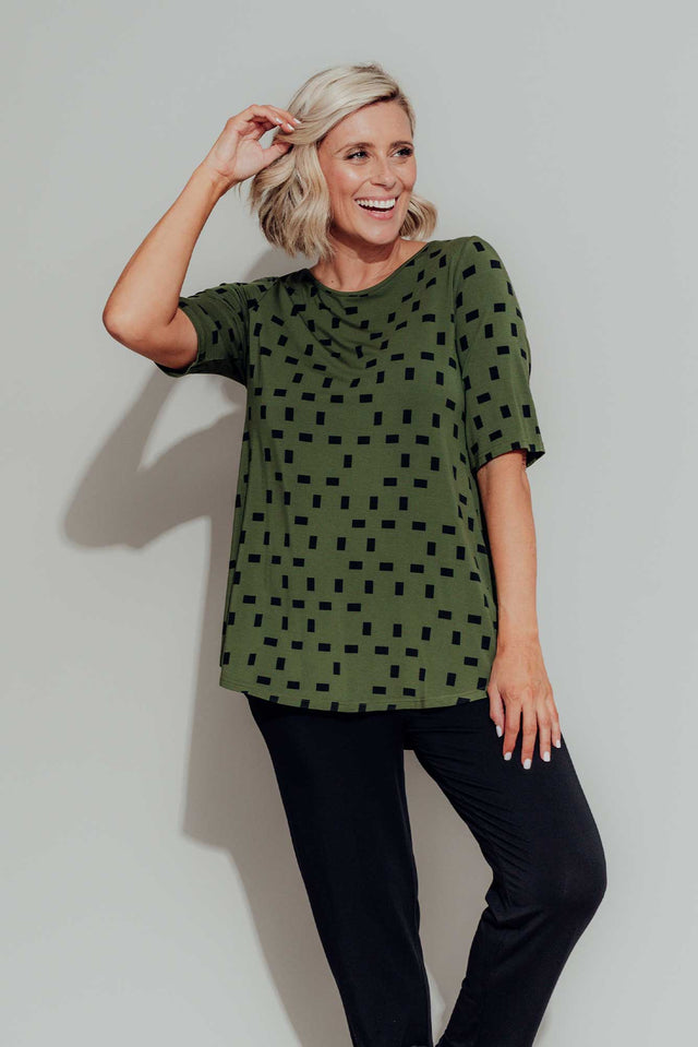 Green Geo Half Sleeve Micro Modal Top