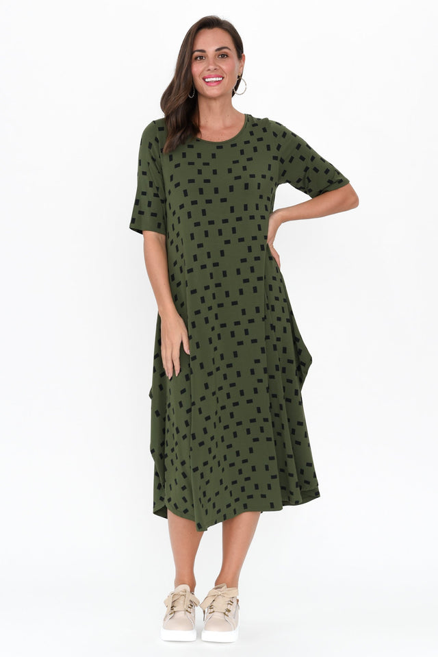 Green Geo Micro Modal Tri Drape Dress image 3