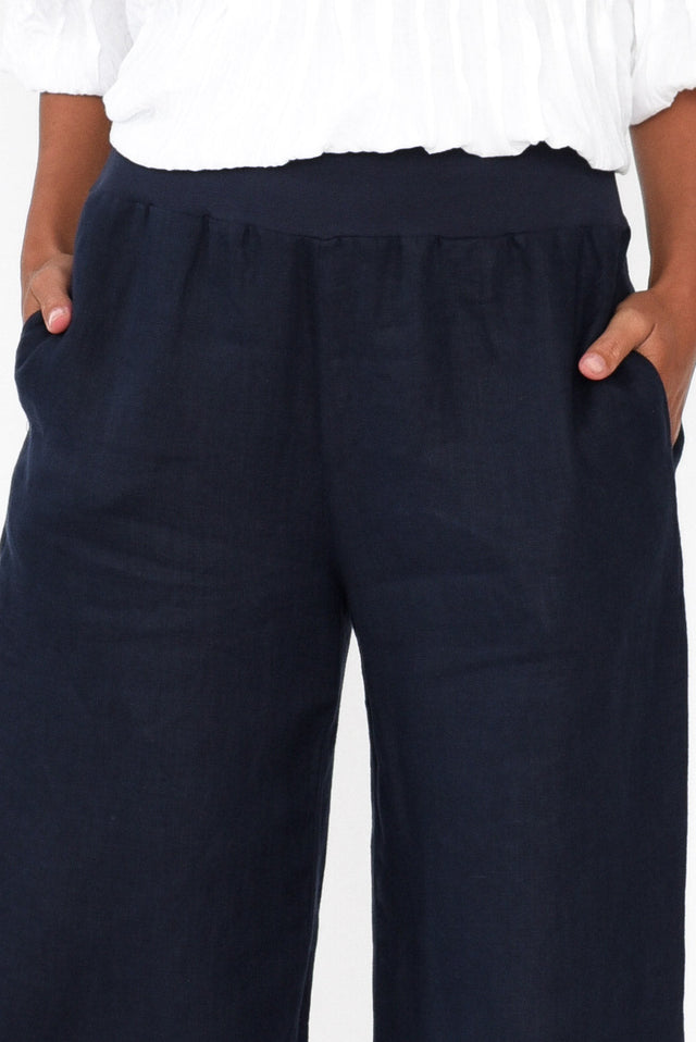 Griffin Navy Linen Wide Leg Pants image 5