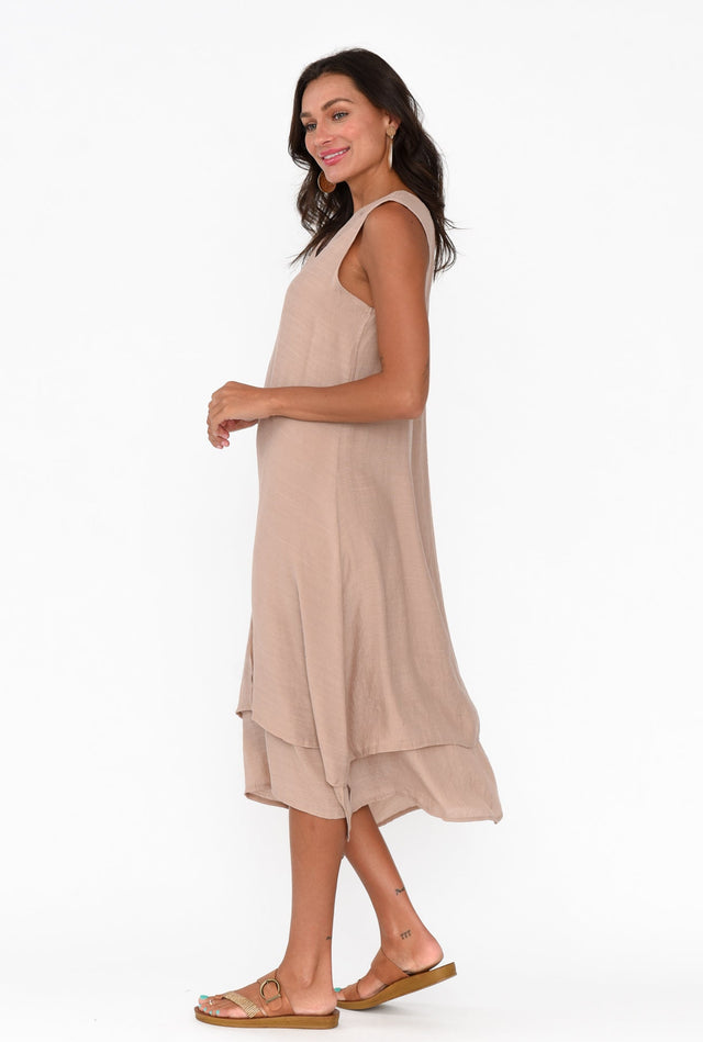 Gutha Beige Cotton Blend Layer Dress